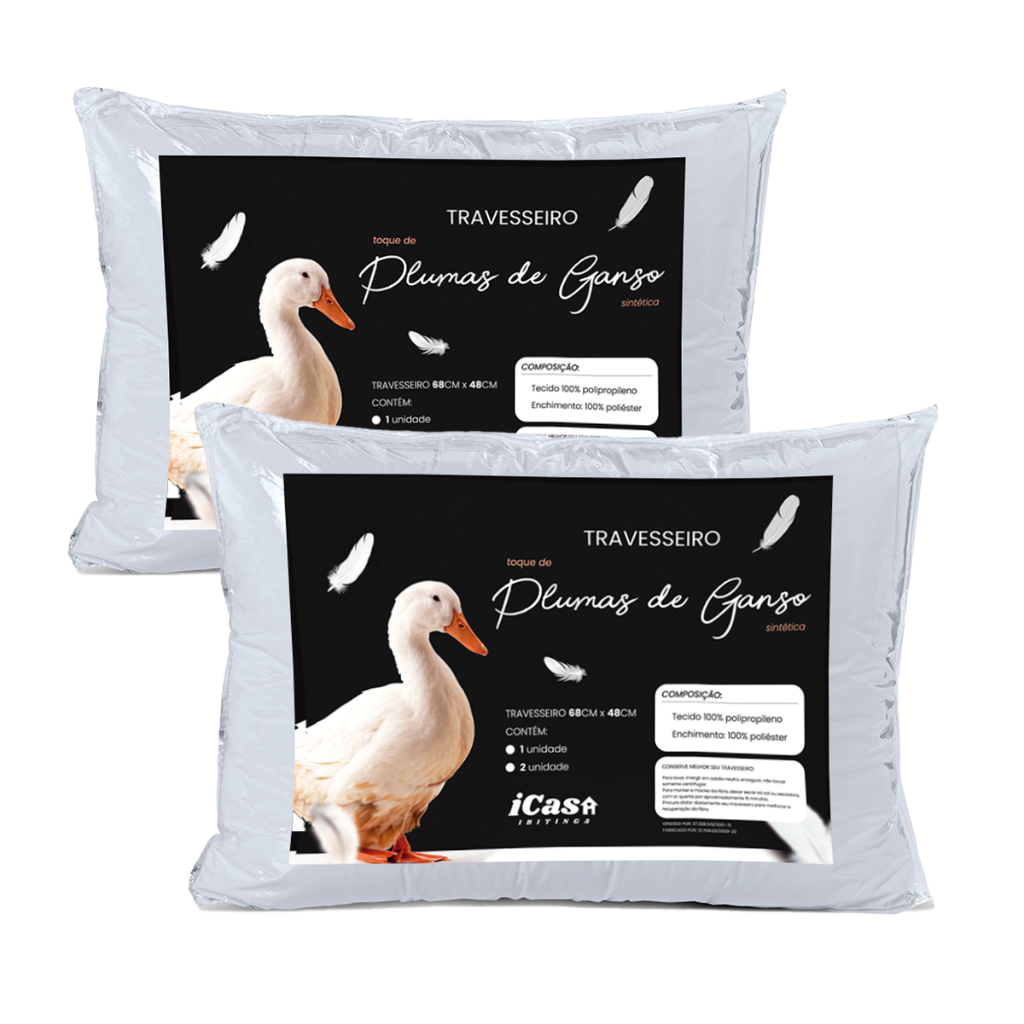 Kit Travesseiro Pluma de Ganso Confortavel Antiacaro