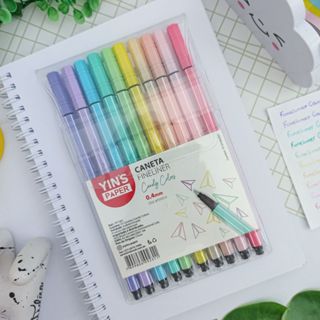 Kit 10 Canetas Hidrográficas Candy Colors Fineliner 0.4 mm - Yin's em Oferta na Shopee