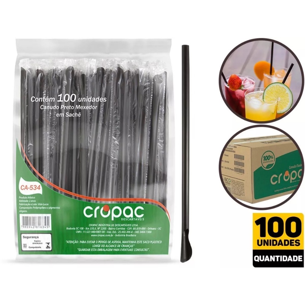 Canudo Canudinho Colher Mexedor Para Caipirinha Drinks Bebidas Sucos 5,8x170mm Pacote 100 Unidades - Home & Living