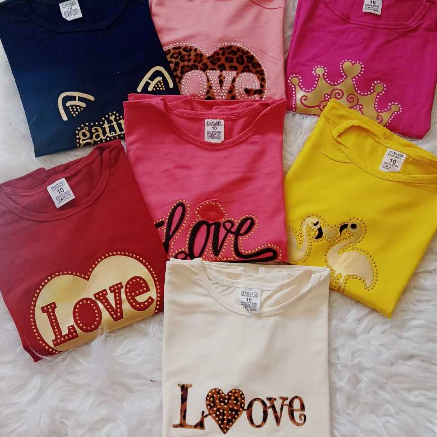 Camiseta Blusa Menina Infantil Casual Estampa de 4 a 12 anos Feminino Tecido Viscolycra