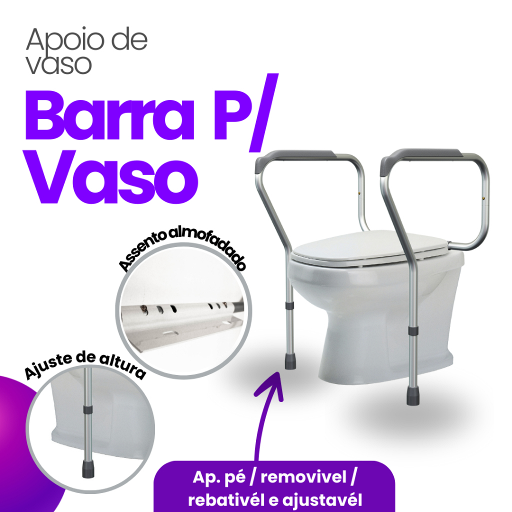 Barra de Apoio Idoso Vaso Sanitário Alça Regulável Mobilidade Reduzida Deficiente Banheiro Fixo 100