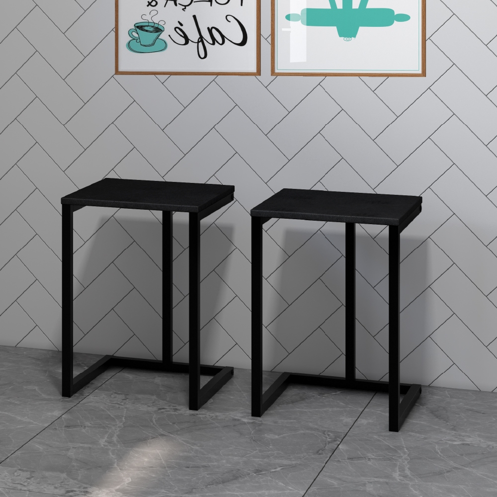 Conjunto 2 Banquetas Carraro Tubo Preto Madeirado Preto em Oferta na Shopee