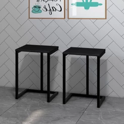 Conjunto 2 Banquetas Carraro Tubo Preto Madeirado Preto