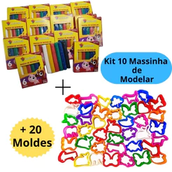 Kit 10 Cx Massinha de Modelar + 20 Cortador Molde Lembrancinha Kit Festa Infantil Escolar