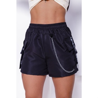 Short Cargo Tactel Feminino Corrente Fita New York Cintura Alta Bermuda Skatista Bolso Laterais Elástico Moda Gringa em Oferta na Shopee