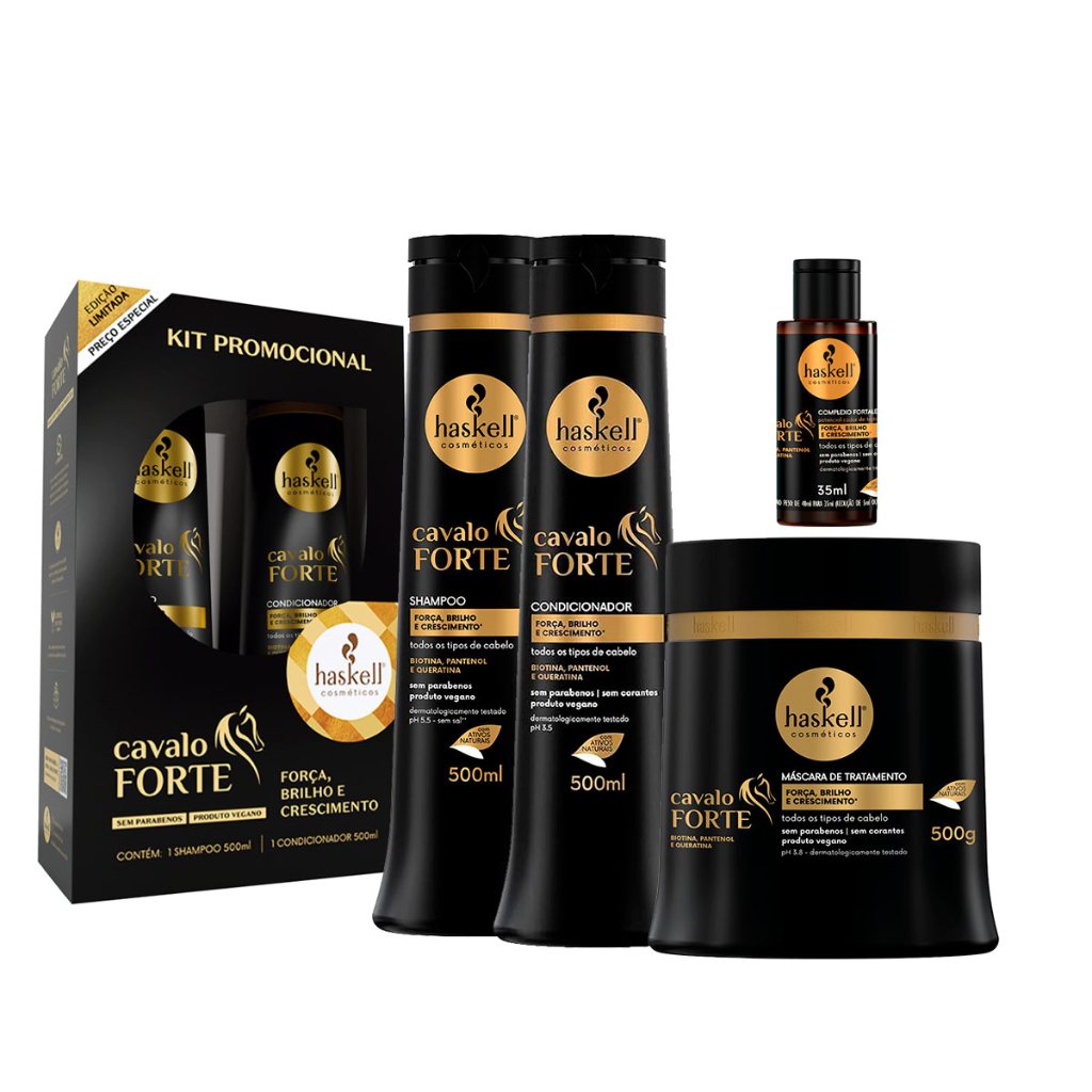 Kit Haskell Cavalo Forte Shampoo Condicionador Máscara + Complexo de Mimo