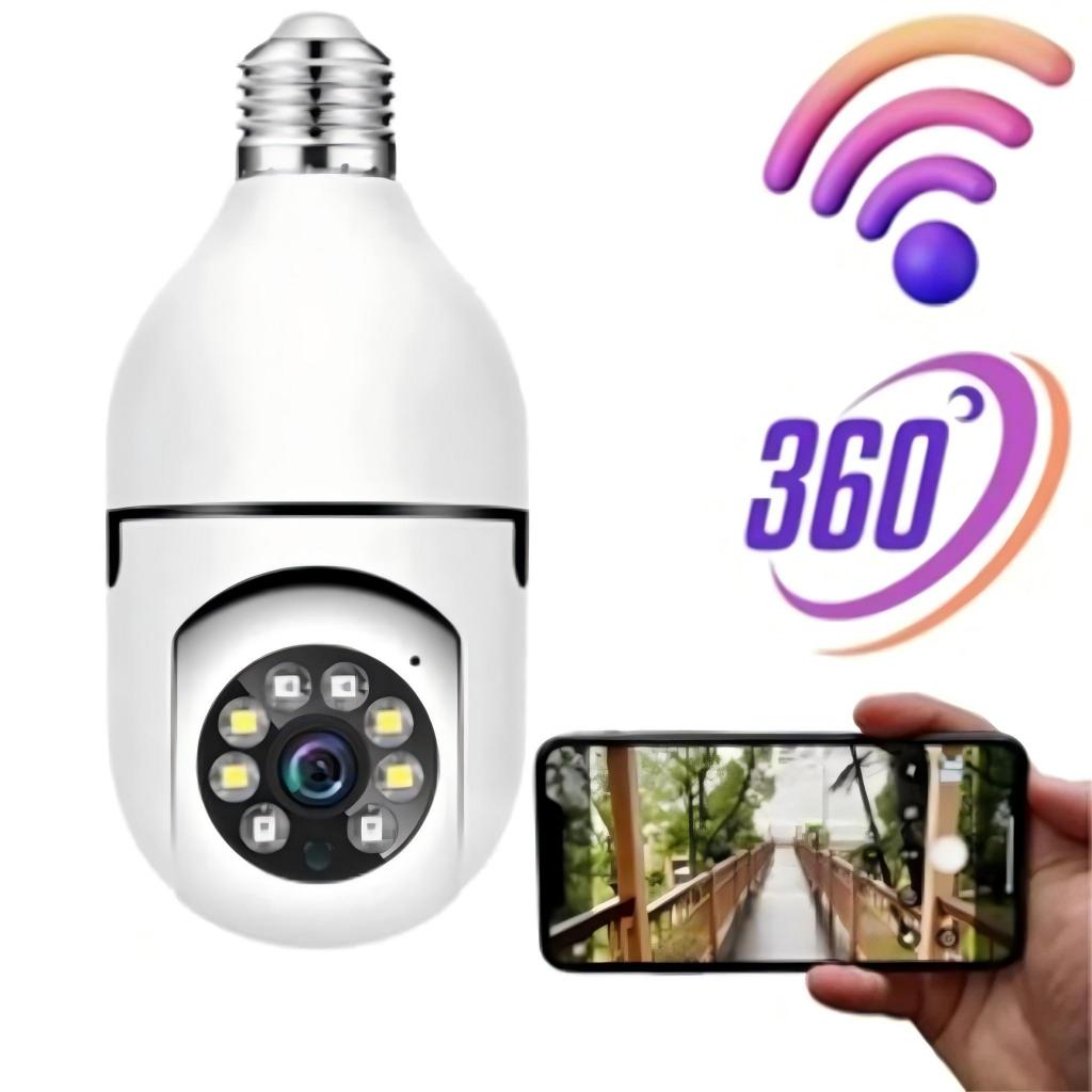 Câmera wifi ip sem fio giratória 360 com encaixe lampada bocal rosca ptz full HD visão not...