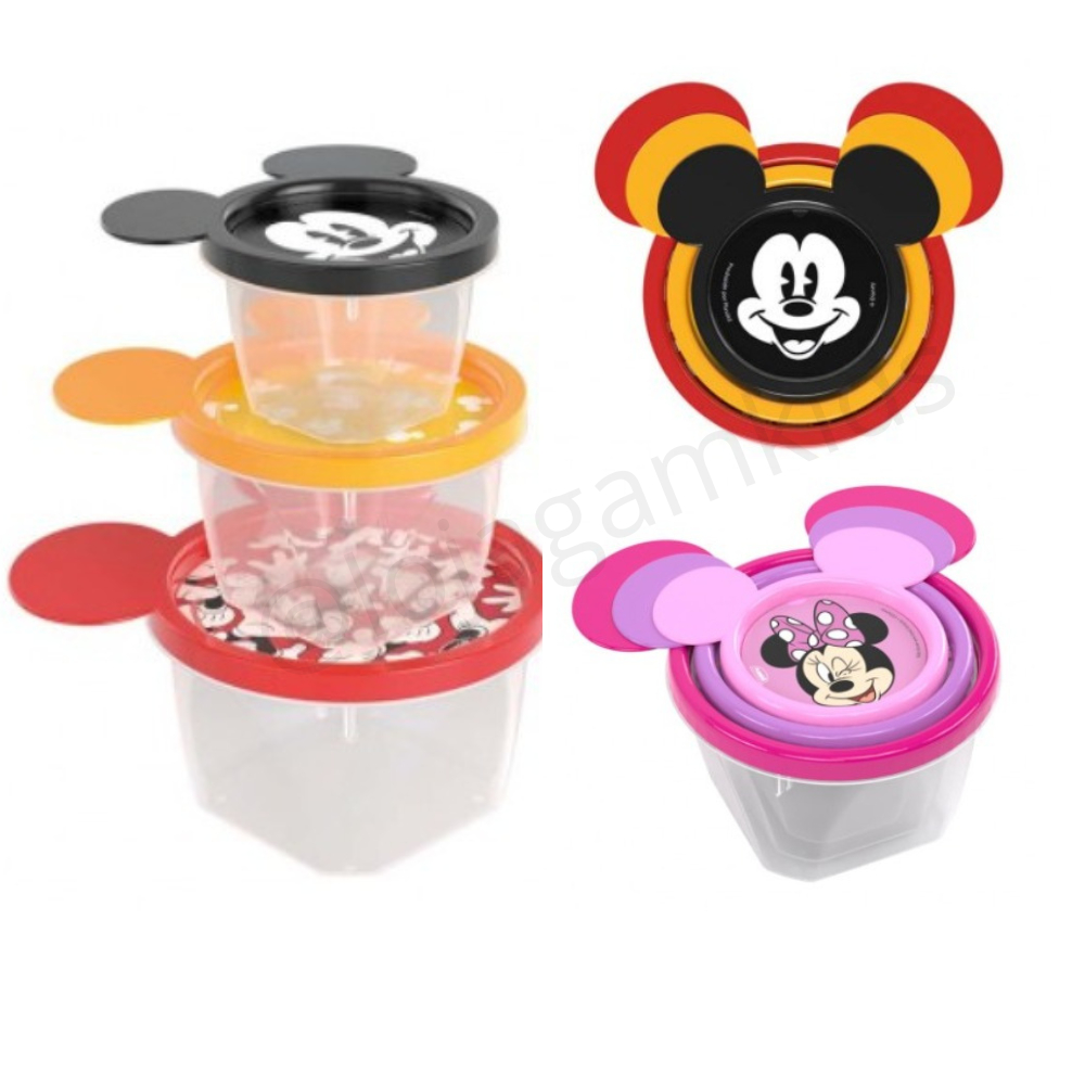 Kit 3 Potes Para Lanches Lancheira Infantil Conect Minnie/Mickey Disney - Plasútil