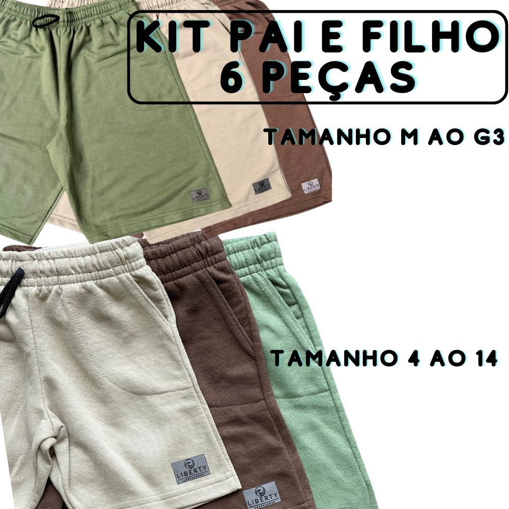 Kit 6 Bermuda Pai e Filho Moletom Adulto E Infantil Short Com Bolso E Cordão De Ajuste Conforto E Qualidade
