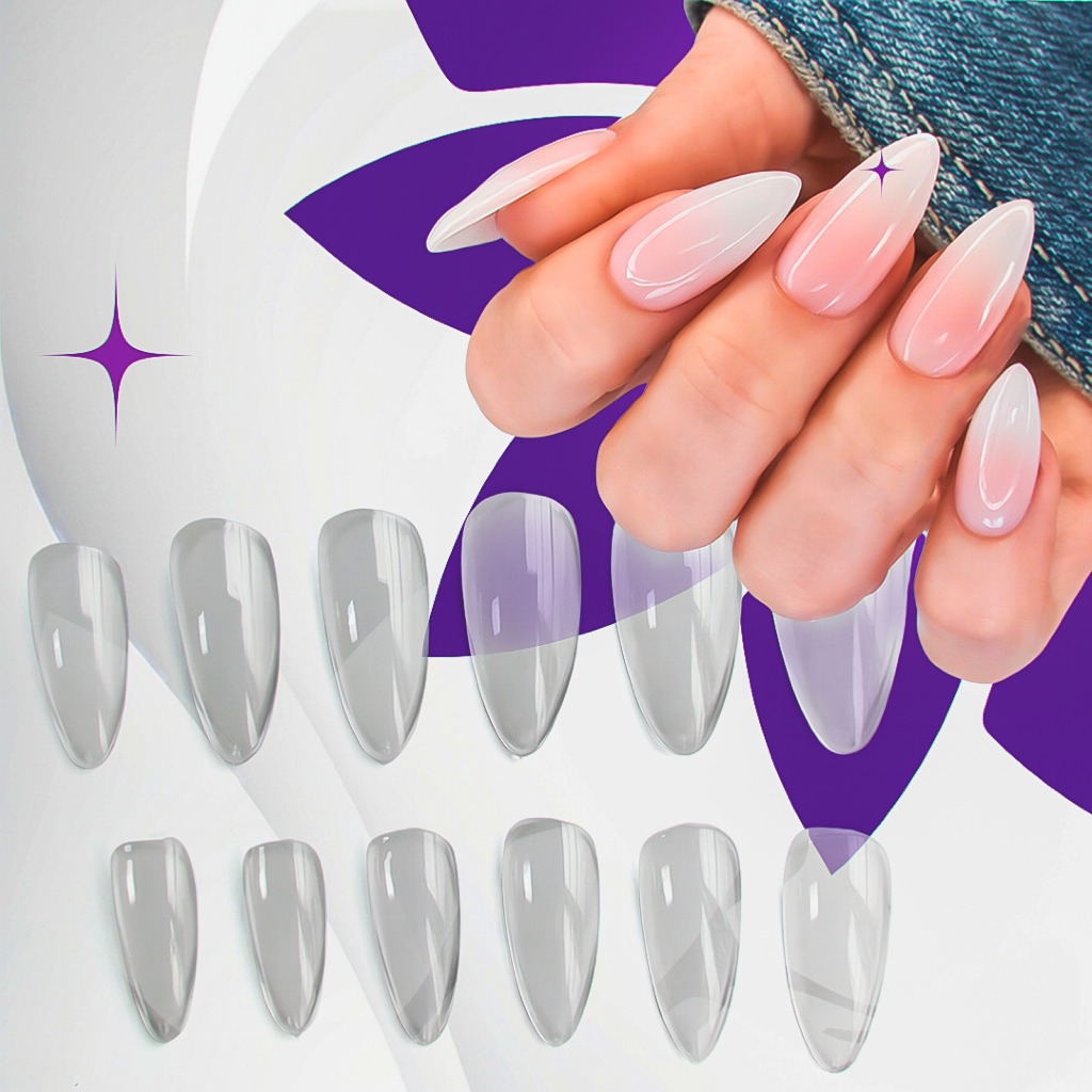 100 Unhas Postiças Inteiras AMENDOADAS Transparente/Leitosa Tips em Oferta na Shopee