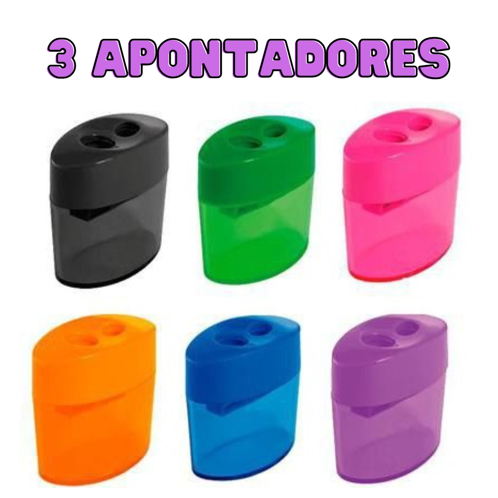 Apontador Oval com Depósito Duplo Leo & Leo Cores -3 Unidades em Oferta na Shopee
