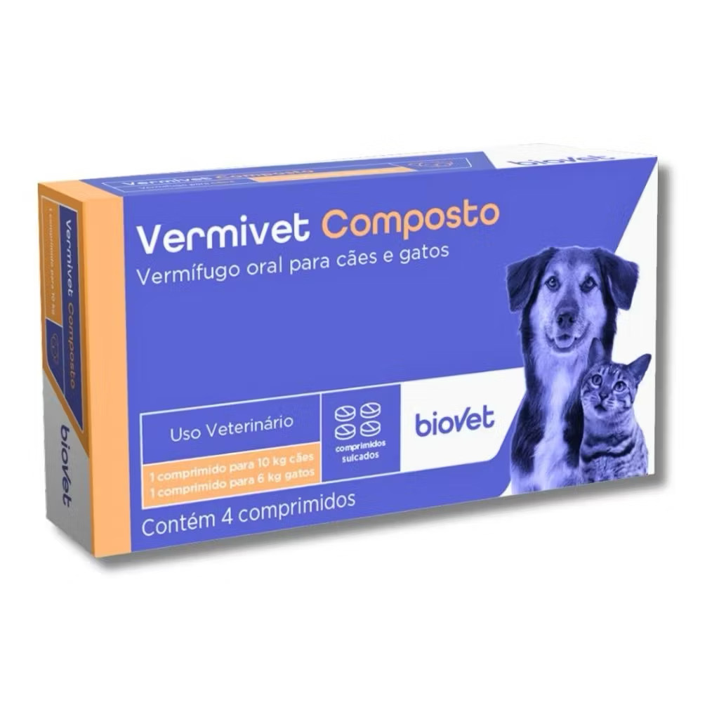 Remédio Vermífugo Vermivet Composto Oral para Cães e Gatos 4 Comprimidos em Oferta na Shopee