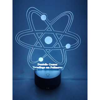 Luminária de mesa Átomo Física Química + nome gravado 16 cores em Oferta na Shopee