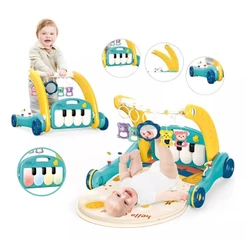 Andador Piano 2 em 1 Empurrador e Tapete Musical Infantil Brinquedos Removíveis