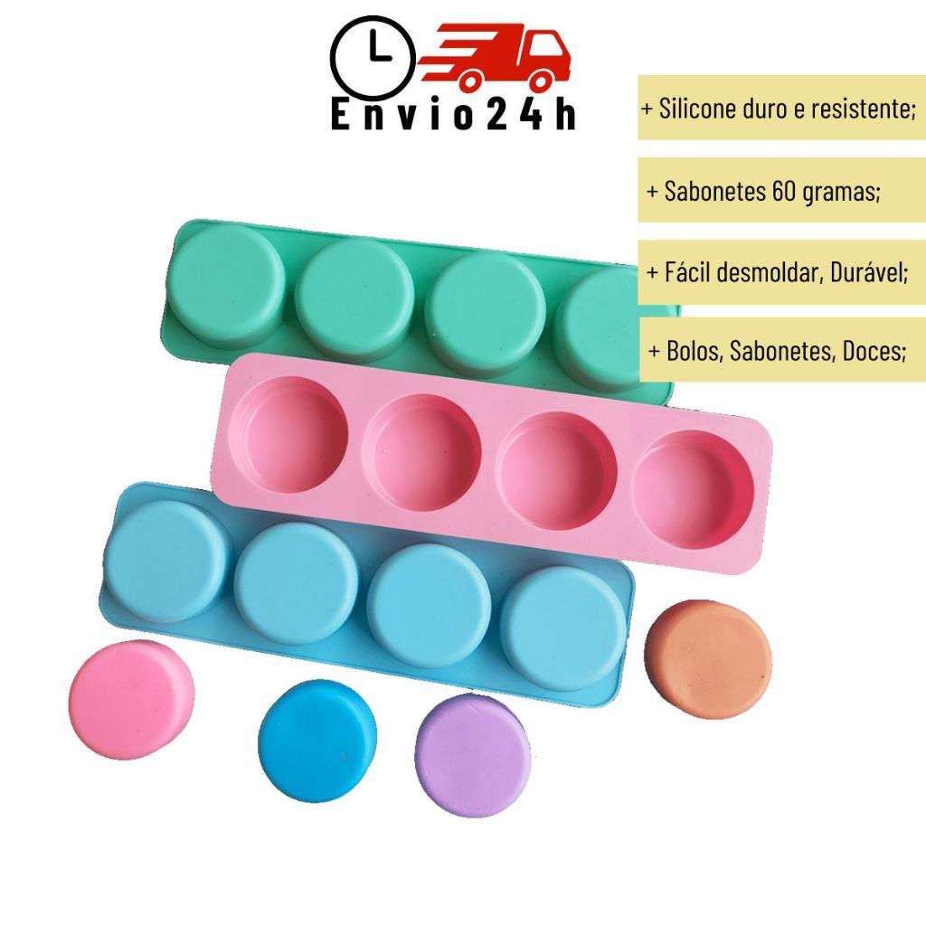 Molde/Forma Silicone Redonda Sabonete Doces Biscoitos Artesanatos Resistente fácil desmoldar e lavar em Oferta na Shopee