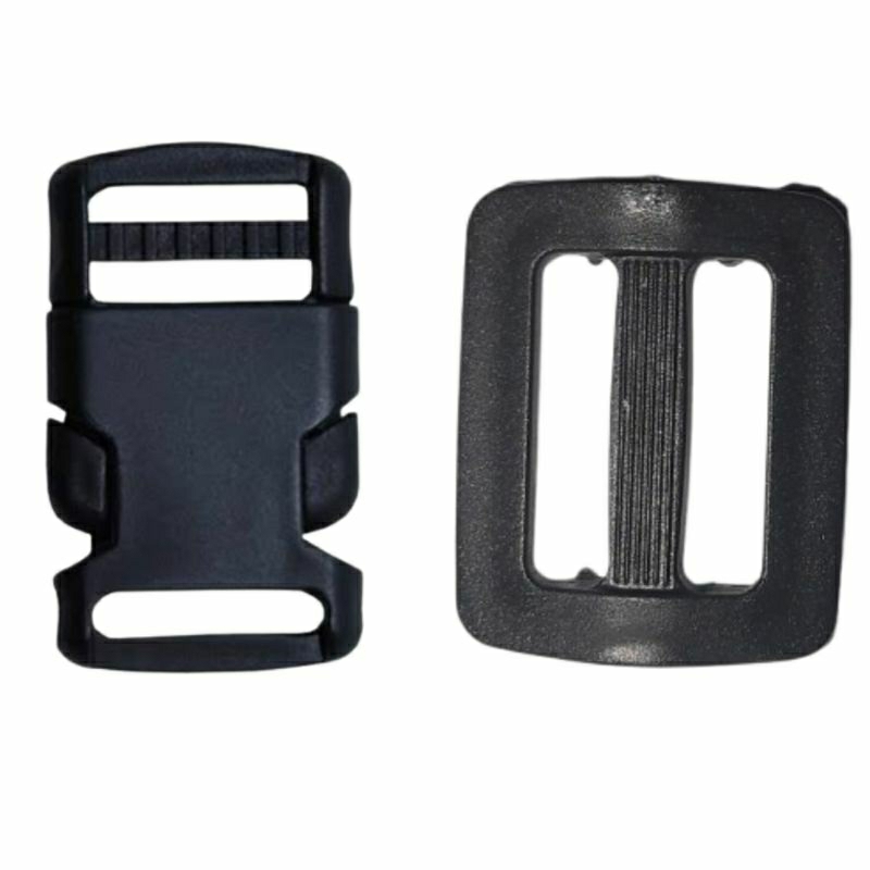 kit 4 peças de aviamentos  para alça de 2cm sendo(2 fecho engate rápido de plástico de 20mm+ 2 regulador-passador plástico pretode 20 mm)