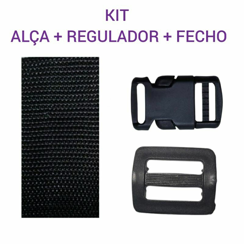 kit alça de 20mm 1 fecho-1 regulador-2 metros de alça