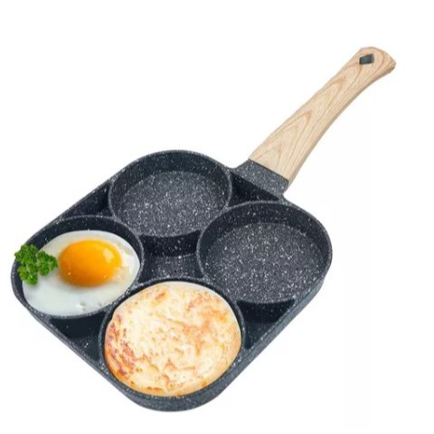 Frigideira Antiaderente 4 Partes Hambúrguer Ovo Alça Madeira Removível
