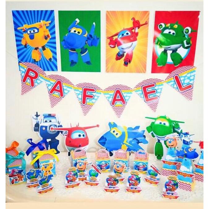 Kit Decoração festa em casa + Caixinhas para doces - tema Super Wings - Decoração Super Wings