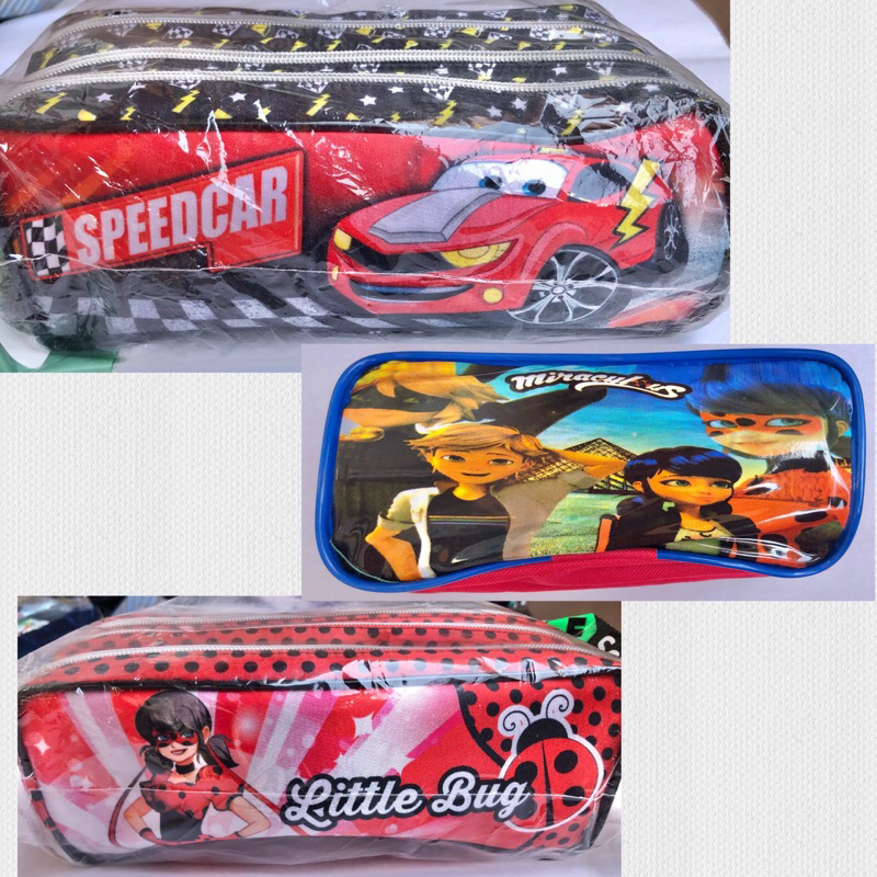 Estojo Escolar 2 e 3 zíper / Estojo de Lápis divisórias - Personagens: Carros, Hotwheels, Little Bug, Liga da Justiça