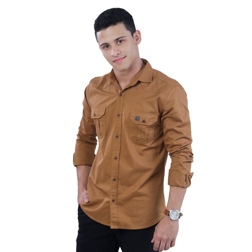 Camisa Masculina Estilo Militar Manga Longa Slim Fit