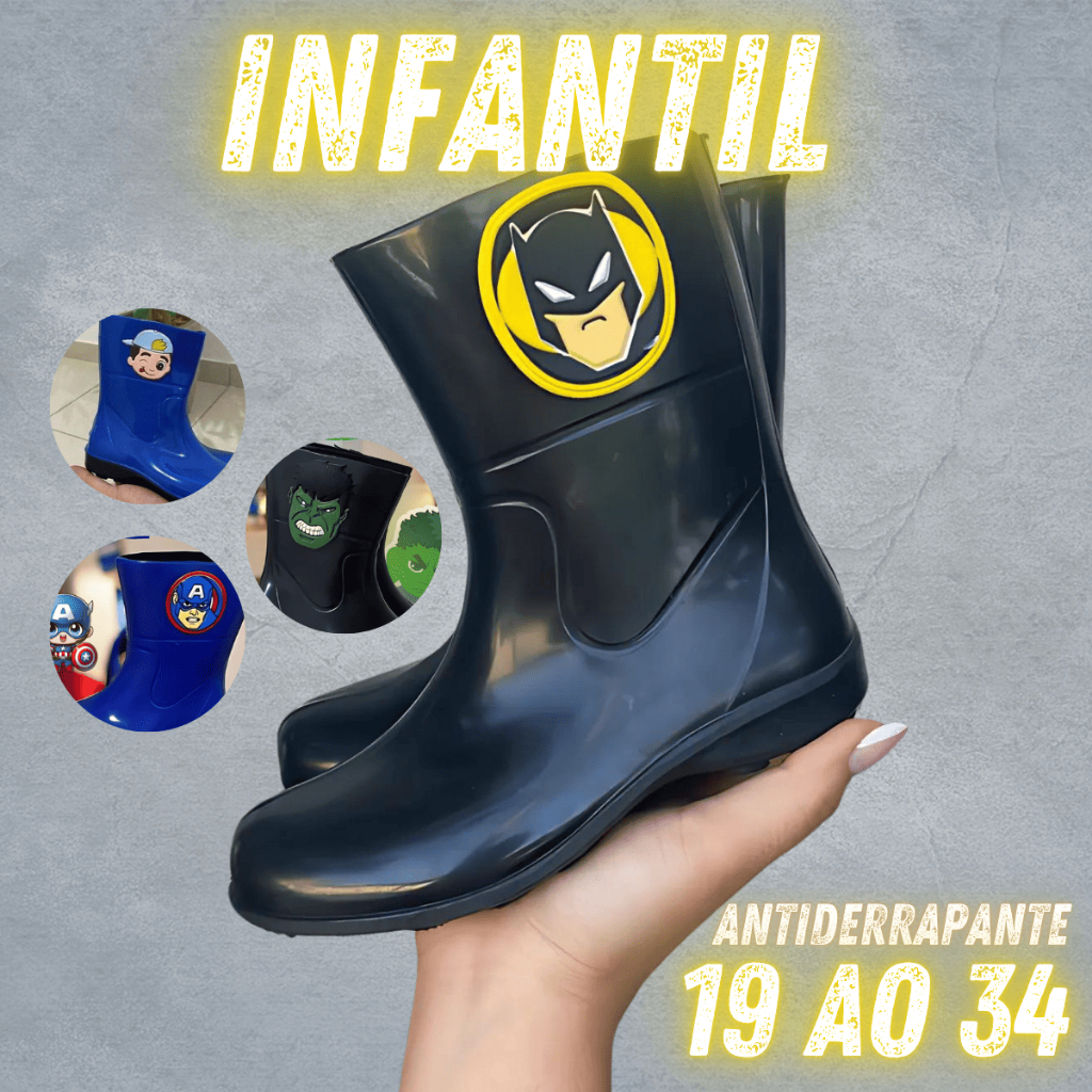 Bota Infantil Galocha Juvenil Masculina 19 ao 34 Bota Impermeavel