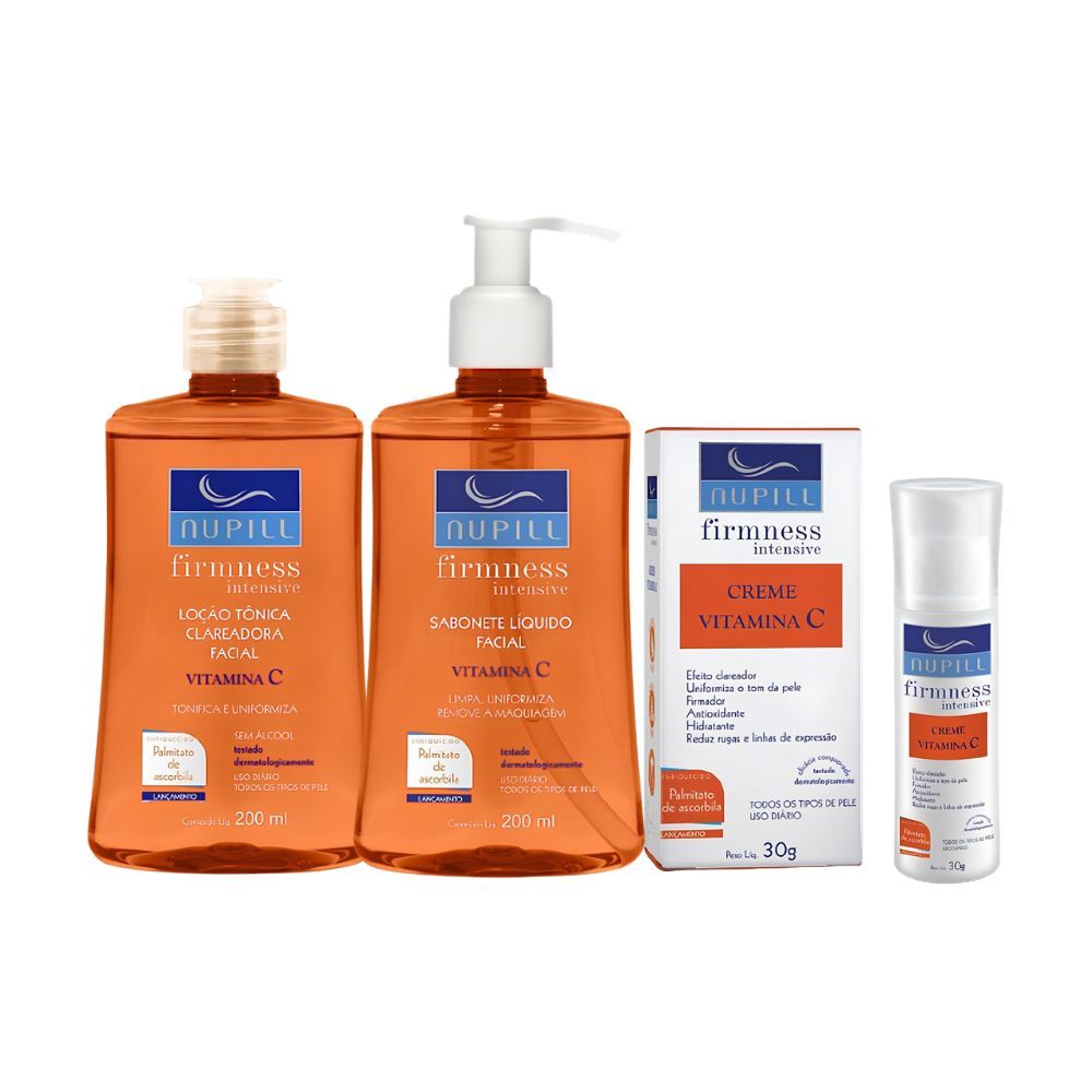 Kit Facial Vitamina C Nupill (Sabonete Líquido 200ml + Loção Tônica 200ml + Creme Facial 30g)