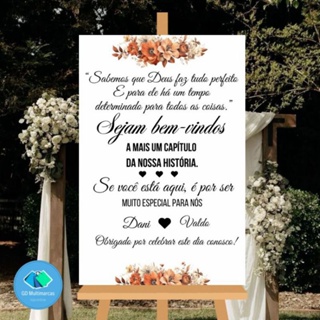 Placa Casamento Moderno Sejam Bem Vindos Flores Terracota em Oferta na Shopee