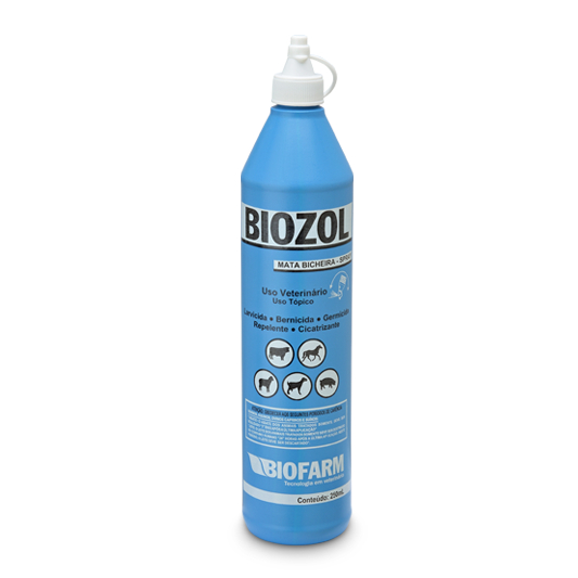 Biozol 250ml Mata Bicheiras de Animais Cicatrizante Larvicida Repelente Bernicida Biofarm