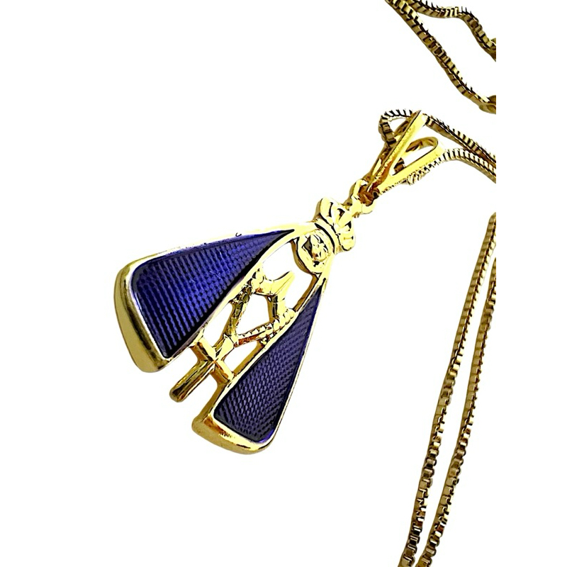 Colar Folheado de Nossa Senhora Aparecida com manto azul, Colar com strass Folheado De Nossa Senhora, Artigo Religioso