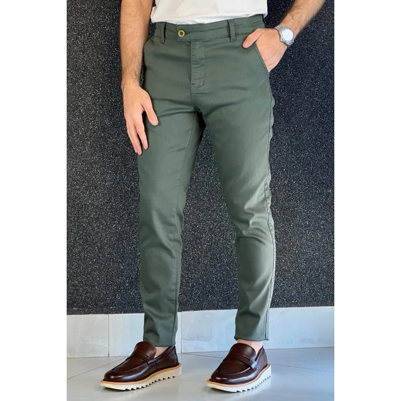 Calça Alfaiataria Masculina Social Sarja Acetinada Slim Fit com Lycra Elastano Premium