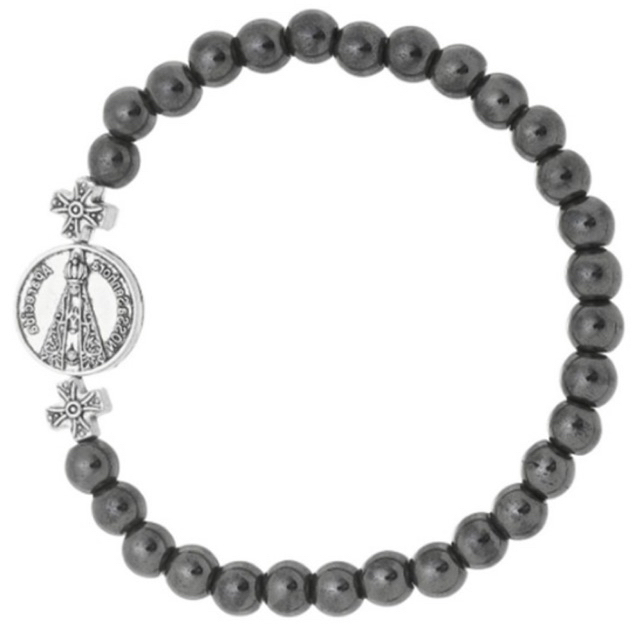 Pulseira Hematita Nossa Senhora Aparecida Católica Religiosa Proteção Fé Unissex Presente