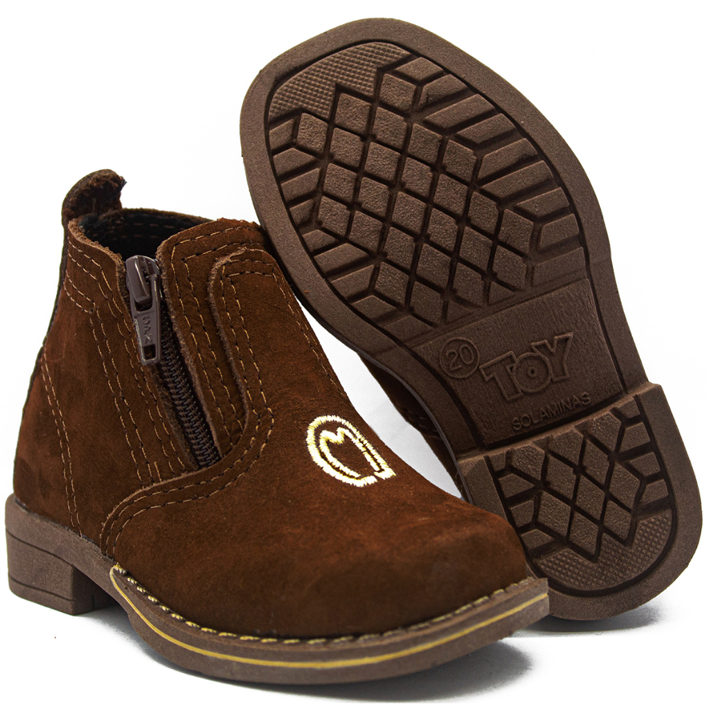 Botina Country Infantil Em Couro Bordado Mangalarga C/ Zíper