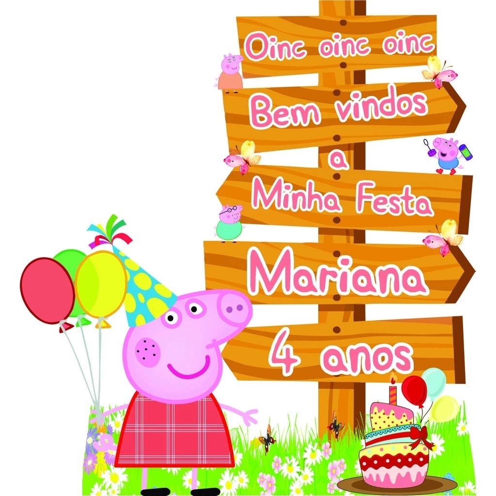 1 DISPLAY PLACA PEPPA MENINA PERSONALIZADA 70CM
