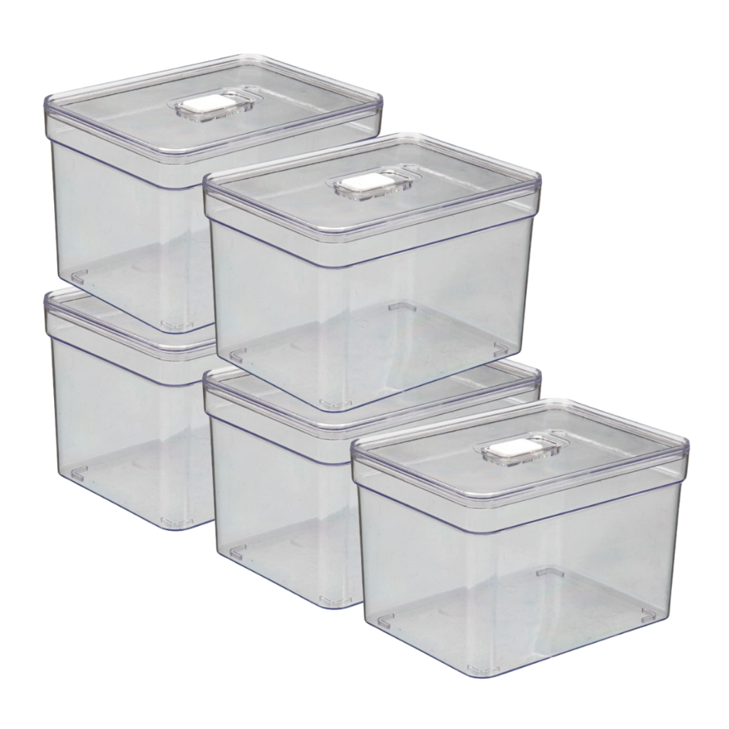 Kit 5 Caixas Organizadoras 3,8L de Geladeira Frutas e Vegetais Tampa Tela Cesta
