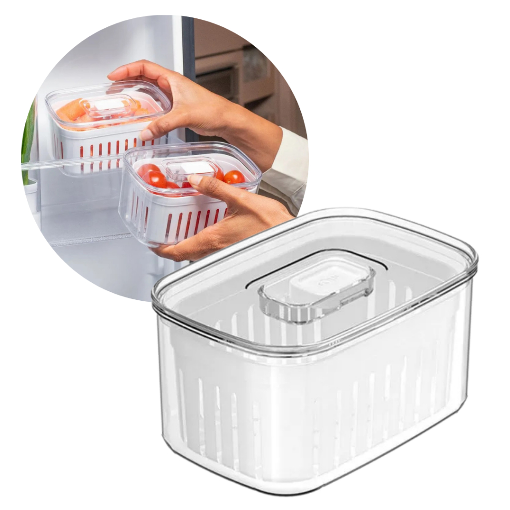 Pote Organizador de Geladeira 0,65L Com Cesto Frutas Legumes Verduras Ou em Oferta na Shopee