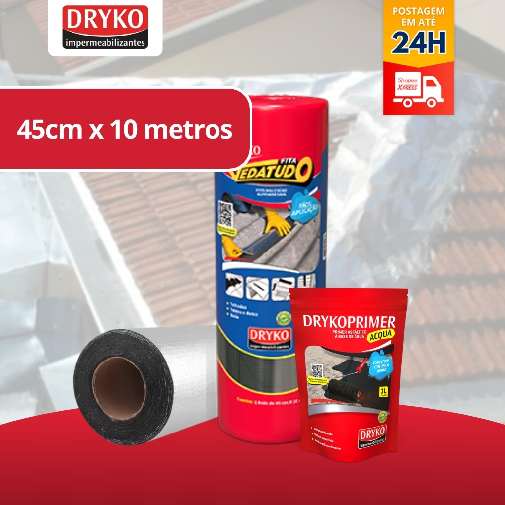 Manta Asfáltica Fita Auto Adesiva Aluminizada - 45cm X 10m + Primer de 1 Litro