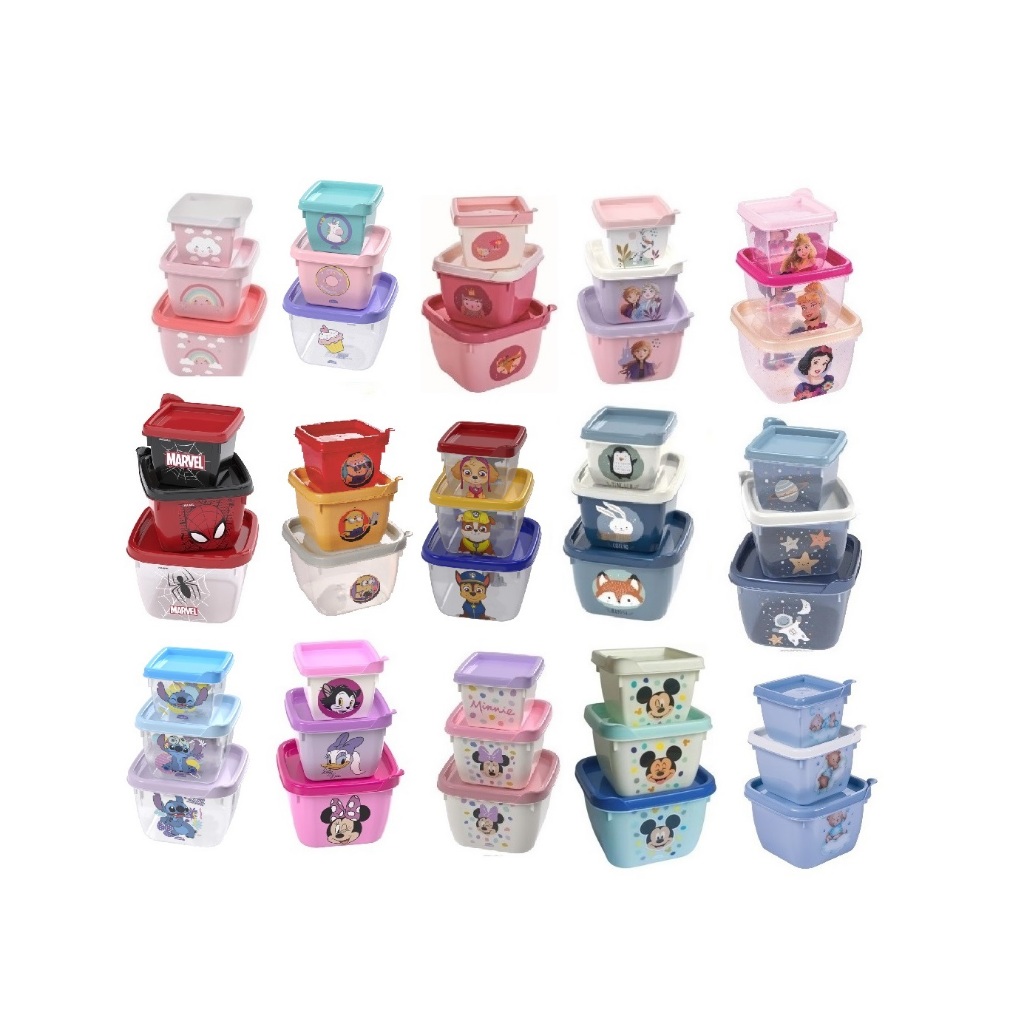 Kit com 3 Potes Plásticos Potinhos Com Tampa Kids Papinha Lanchinho Bebê Infantil Meninos e Meninas Conect Plasútil