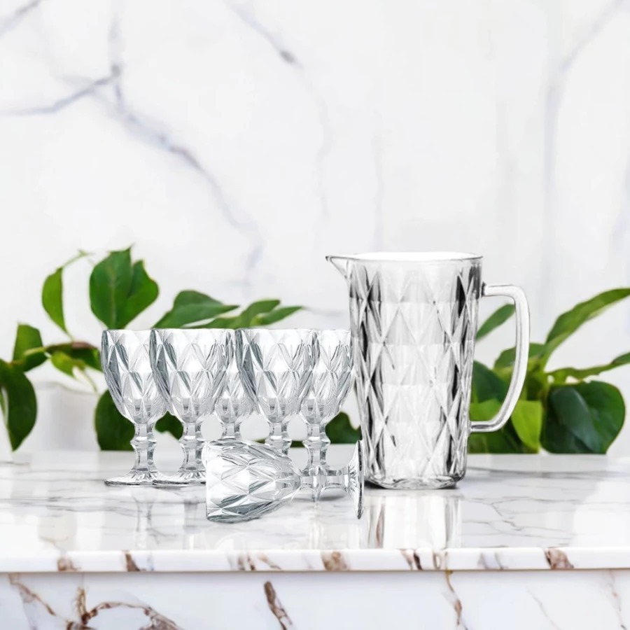 Jogo de Jarra 1L e 6 Taças 260ML De Vidro Coquetel Diamond Clear - 88034