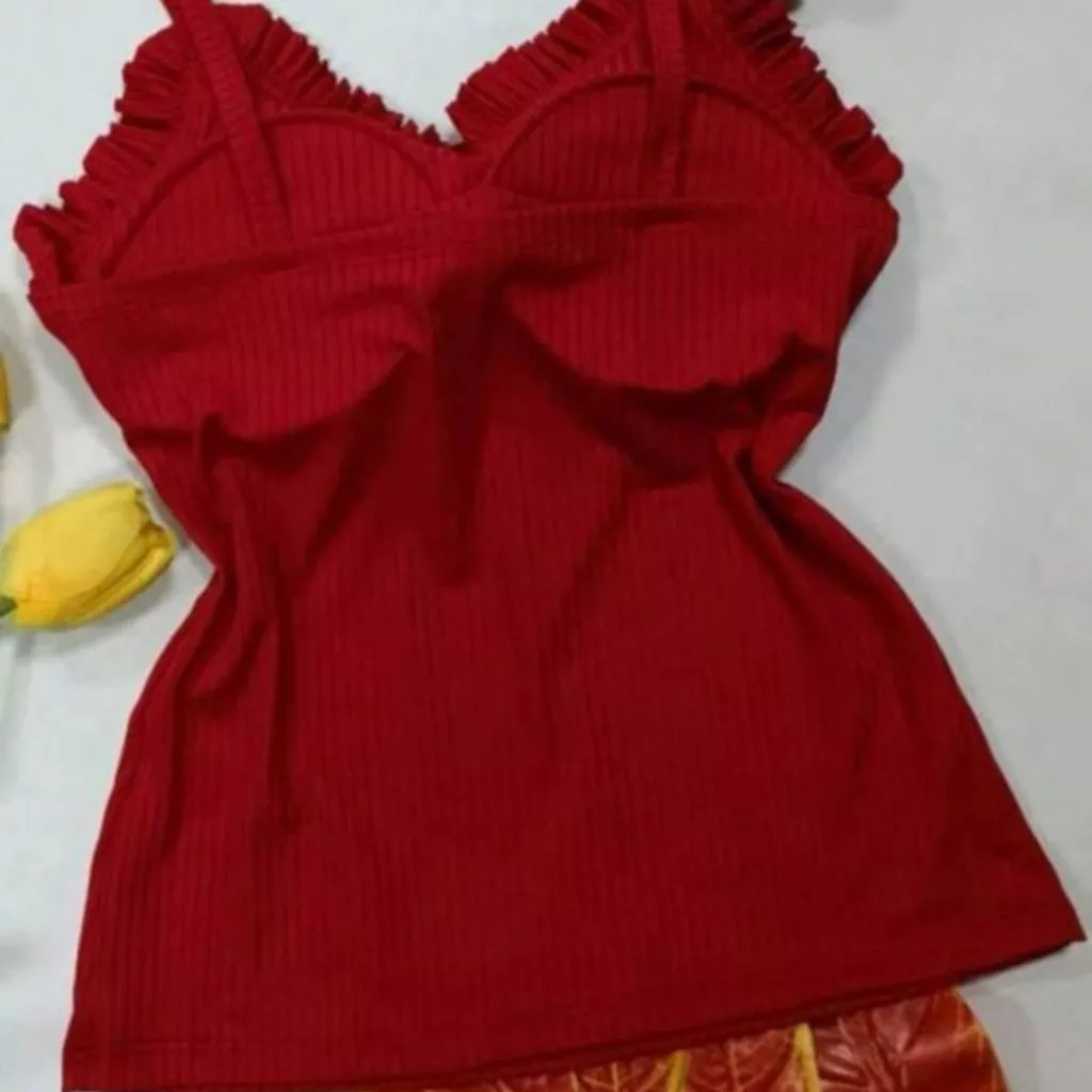 Cailin Store Blusa Feminina Regata Alcinha Babados Canelada Com Bojo Básicas Variadas Moda Super Envio