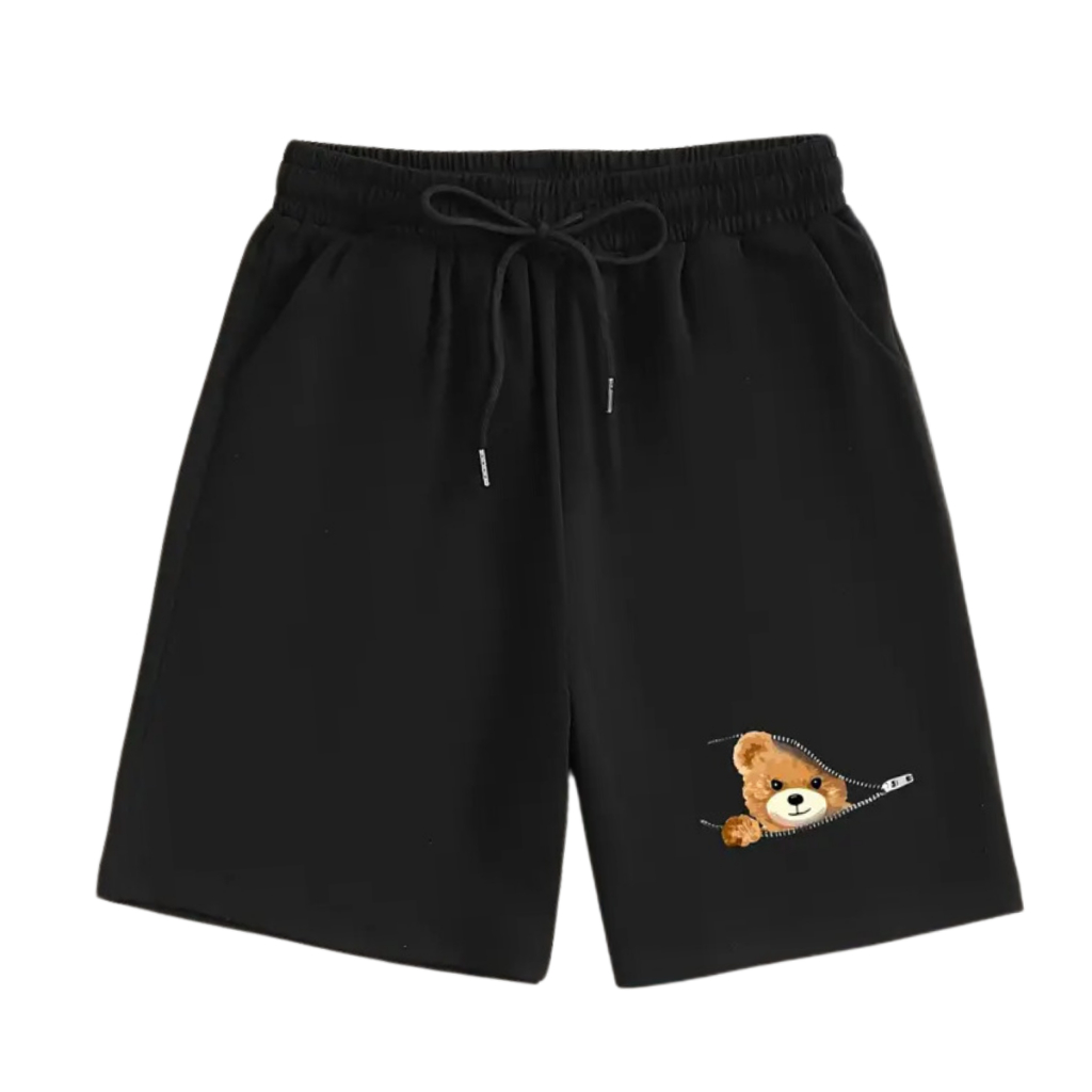 Bermuda Moletom Moda Ziper Urso Rosa Shortinhos Flanelados Tecido Premium Moda Masculina