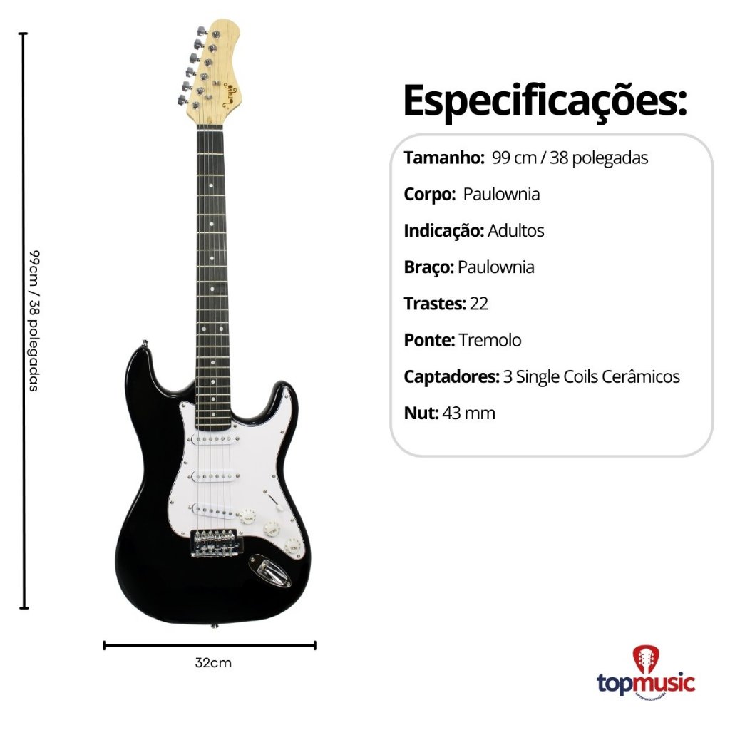 Kit Guitarra Stratocaster Iniciante Estudante Bravo Beg100 + Acessórios + Amplificador - detalhe