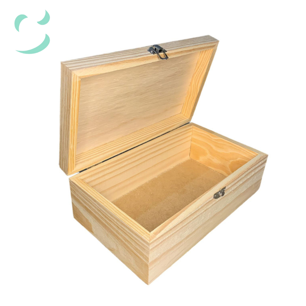 Caixa 25x15x9 madeira pinus com fecho em Oferta na Shopee
