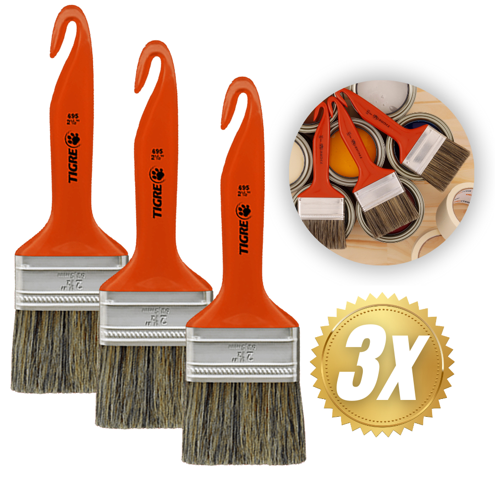 Kit 3 Trincha Profissional Pincel Para Pintura 695 2 1/2 Polegadas Multiuso Universal - Tigre