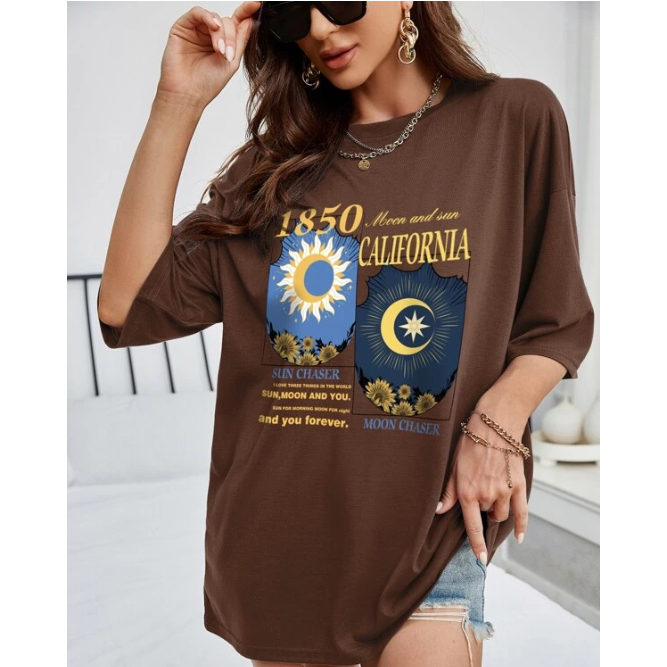 Oversized Camiseta Maxx T-shirt  Sol Lua California Camisa Moda Streetwear  Feminina Larga
