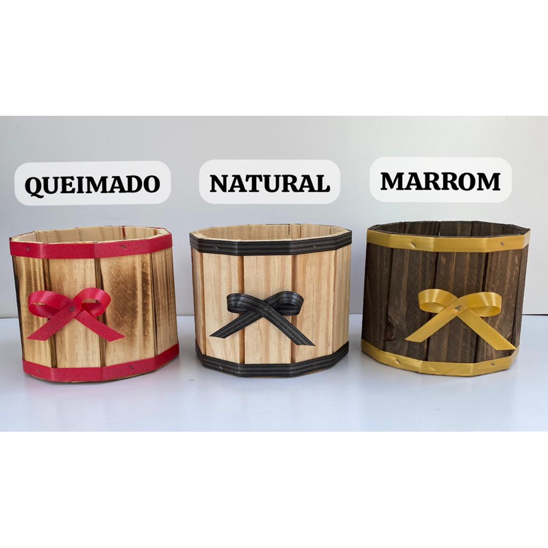 Cachepô Redondo Madeira com Laço p/ Crisântemo
