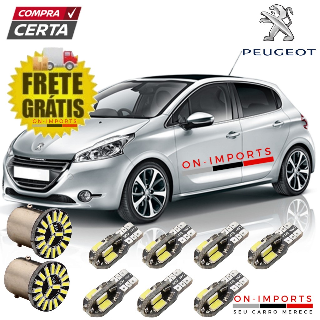 KIT LED PREMIUM CANBUS PEUGEOT 207 208 LÂMPADAS RÉ PLACA TETO FAROL FAROLETE MEIA LUZ T10 TORPEDO PINGO POLO