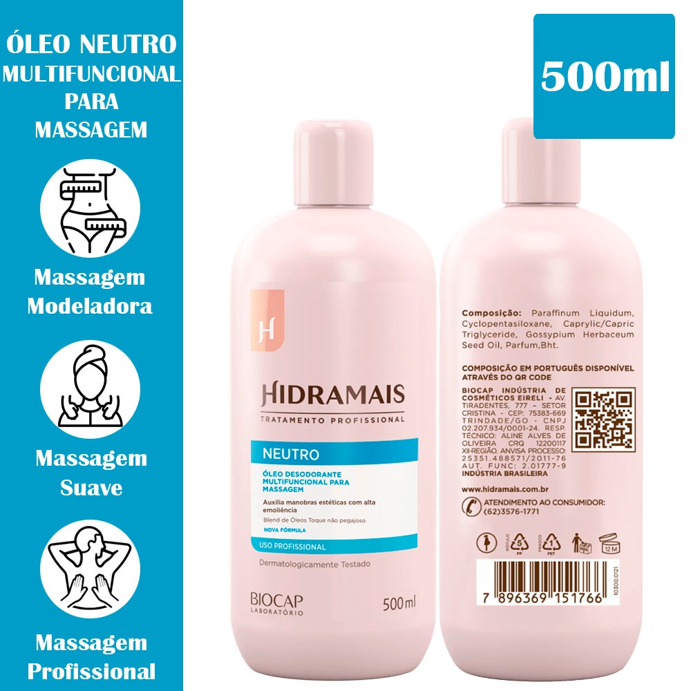 Óleo De Massagem Neutro Hidramais 500ml - Beauty