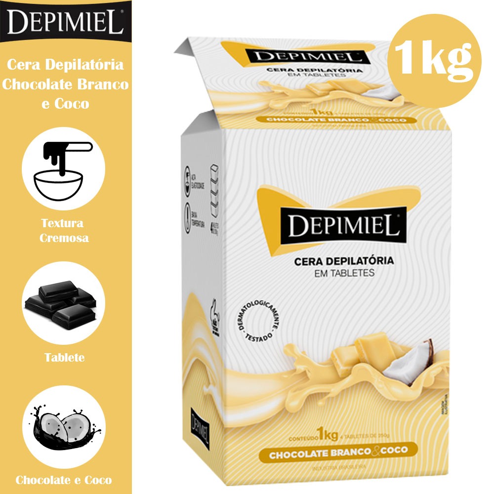 Depimiel Cera Em Tabletes Chocolate Branco e Coco 1kg - Beauty