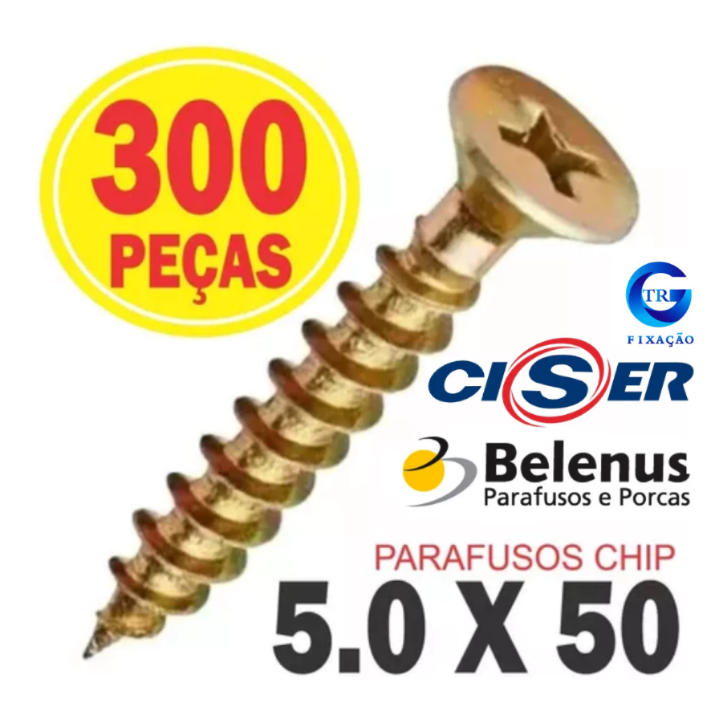 Caixa de Parafuso  5.0 X 50 300 Unidades Chipboard Cabeça Chata Para Madeira Moveis MDF Drywall em Oferta na Shopee